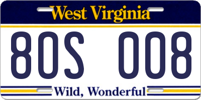 WV license plate 8OS008