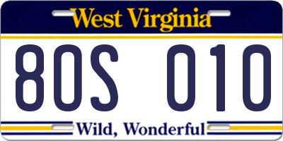 WV license plate 8OS010