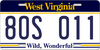 WV license plate 8OS011