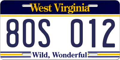 WV license plate 8OS012