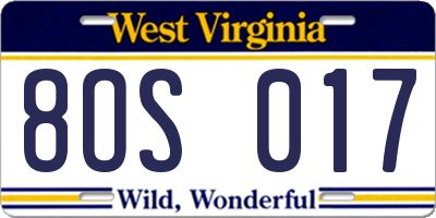 WV license plate 8OS017