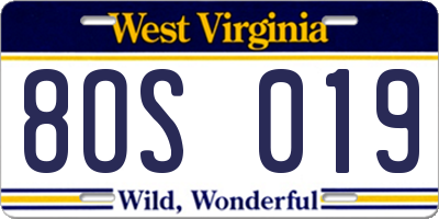 WV license plate 8OS019