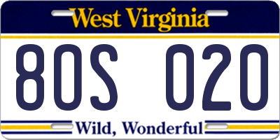 WV license plate 8OS020
