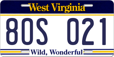 WV license plate 8OS021