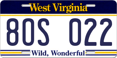 WV license plate 8OS022