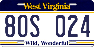 WV license plate 8OS024