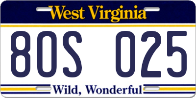 WV license plate 8OS025