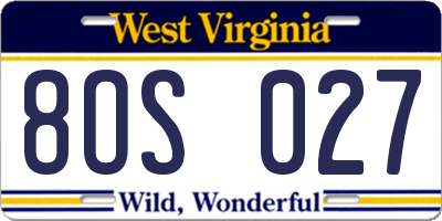 WV license plate 8OS027