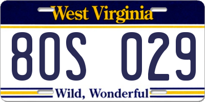 WV license plate 8OS029