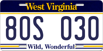 WV license plate 8OS030