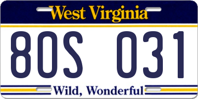 WV license plate 8OS031