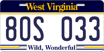 WV license plate 8OS033