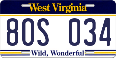 WV license plate 8OS034