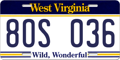 WV license plate 8OS036
