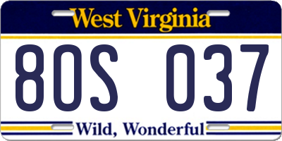 WV license plate 8OS037