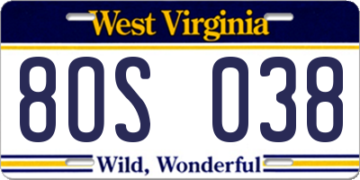 WV license plate 8OS038