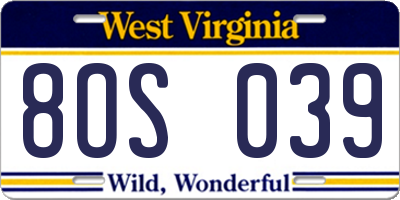 WV license plate 8OS039