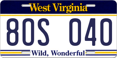 WV license plate 8OS040
