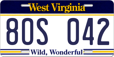 WV license plate 8OS042