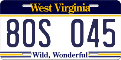 WV license plate 8OS045