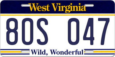 WV license plate 8OS047
