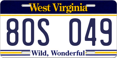 WV license plate 8OS049