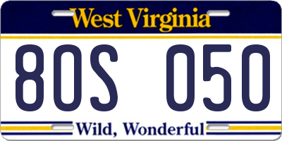 WV license plate 8OS050