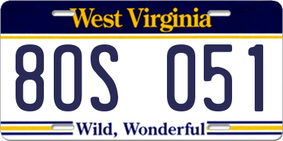 WV license plate 8OS051