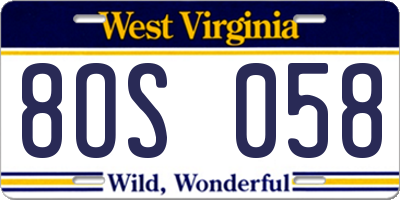 WV license plate 8OS058