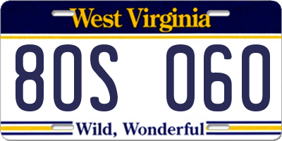 WV license plate 8OS060