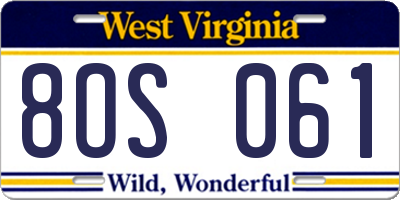 WV license plate 8OS061
