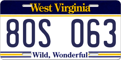 WV license plate 8OS063