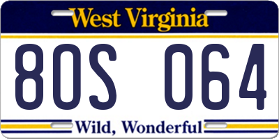 WV license plate 8OS064