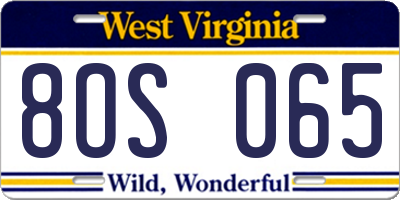 WV license plate 8OS065