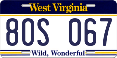 WV license plate 8OS067