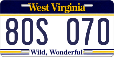 WV license plate 8OS070