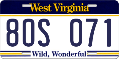 WV license plate 8OS071