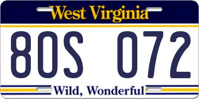 WV license plate 8OS072