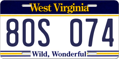 WV license plate 8OS074