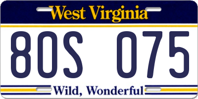 WV license plate 8OS075