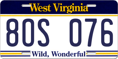 WV license plate 8OS076