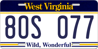WV license plate 8OS077