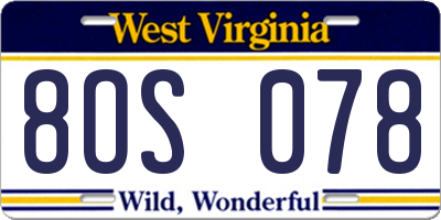 WV license plate 8OS078