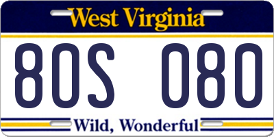 WV license plate 8OS080