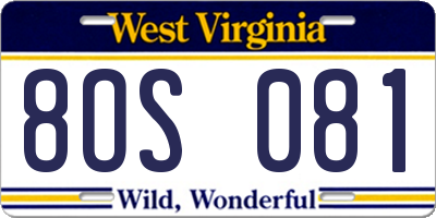 WV license plate 8OS081