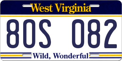 WV license plate 8OS082