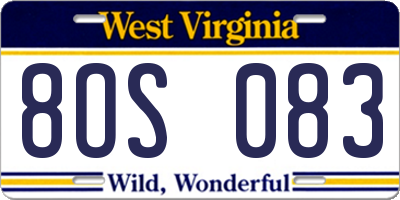 WV license plate 8OS083