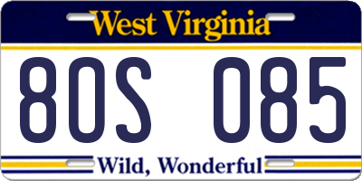 WV license plate 8OS085