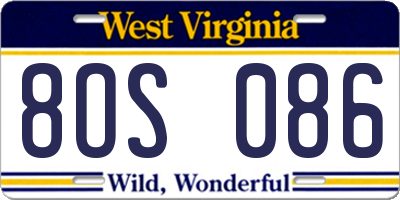 WV license plate 8OS086
