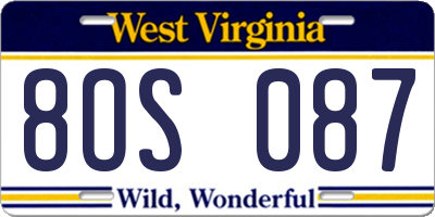 WV license plate 8OS087